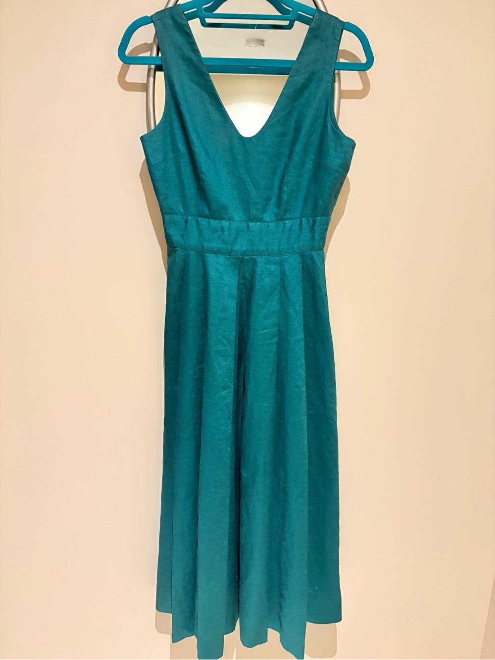 Vintage Kenar Emerald Green Dress 100% Linen Button Detail Bust Darts Size Small